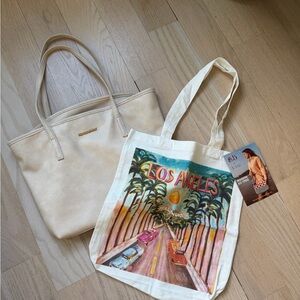 Two Tote Bags / Montana West Washed Vegan Leather / America & Beyond Los Angeles